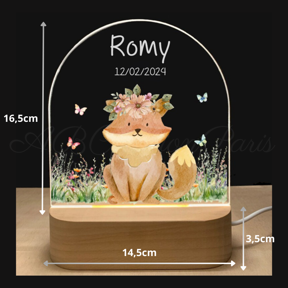 Veilleuse personnalisé ours et papillon. Cadeau fille 