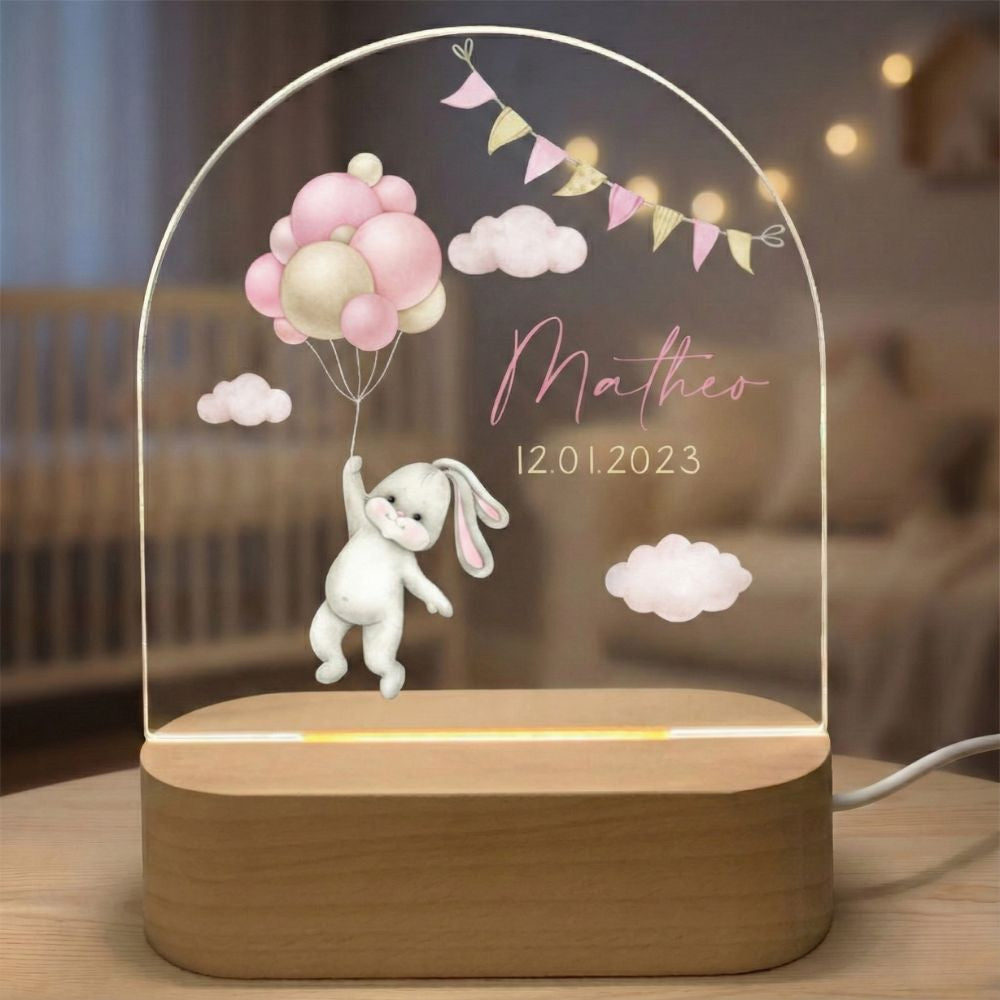 veilleuse bébé lapin. Cadeau de naissance fille original et personnalisé