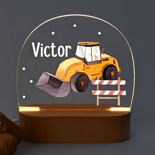 veilleuse LED tracteur jaune personnalisée prénom Victor