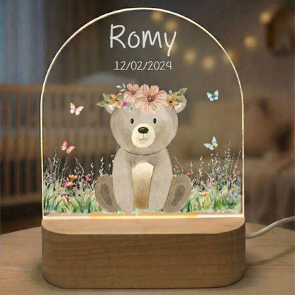Personalisierte Lampe Bär mit Blumenkranz