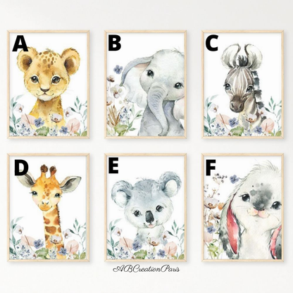 Animaux de la savane et jolie fleurs