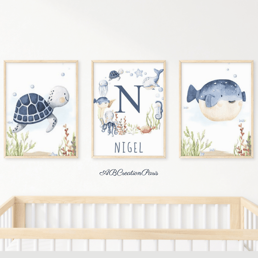 trio d'affiche sur le theme de la mer