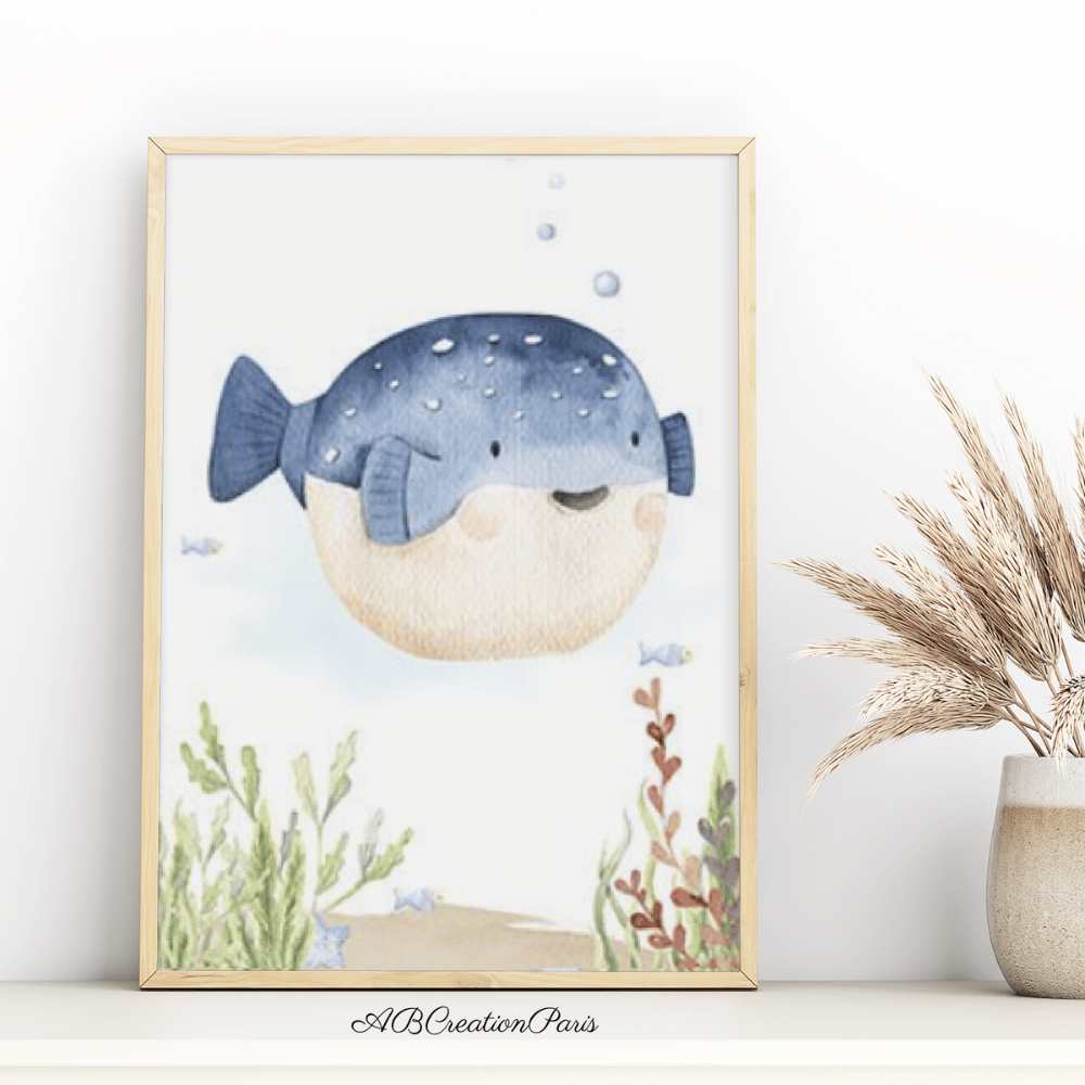 affiche chambre mer poisson bleu