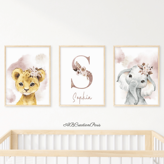 deco chambre bebe fille animaux safari chic