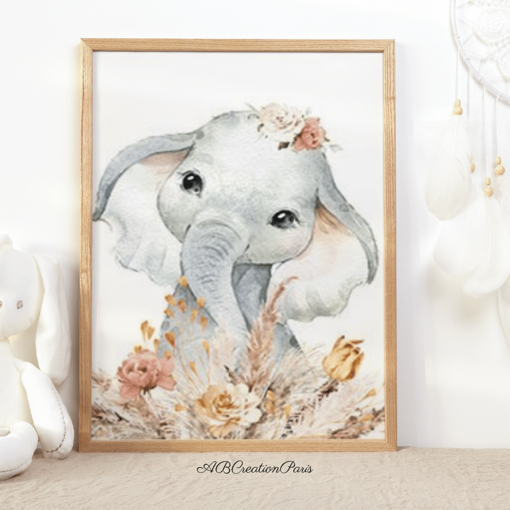 affiche elephant chambre beige