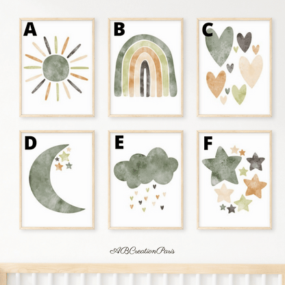 illustration vert émeraude pour chambre de bebe