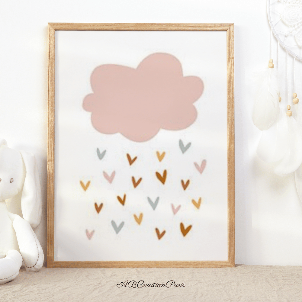 affiche nuage et pluie de coeur