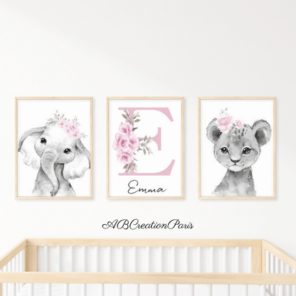 set de 3 affiches animaux de la jungle chambre bébé