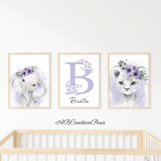 decoration chambre bebe savane violet