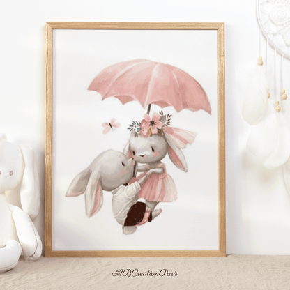 lapin mignon et parapluie
