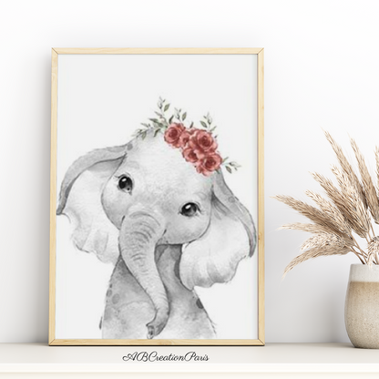 affiche éléphant couronne rouge