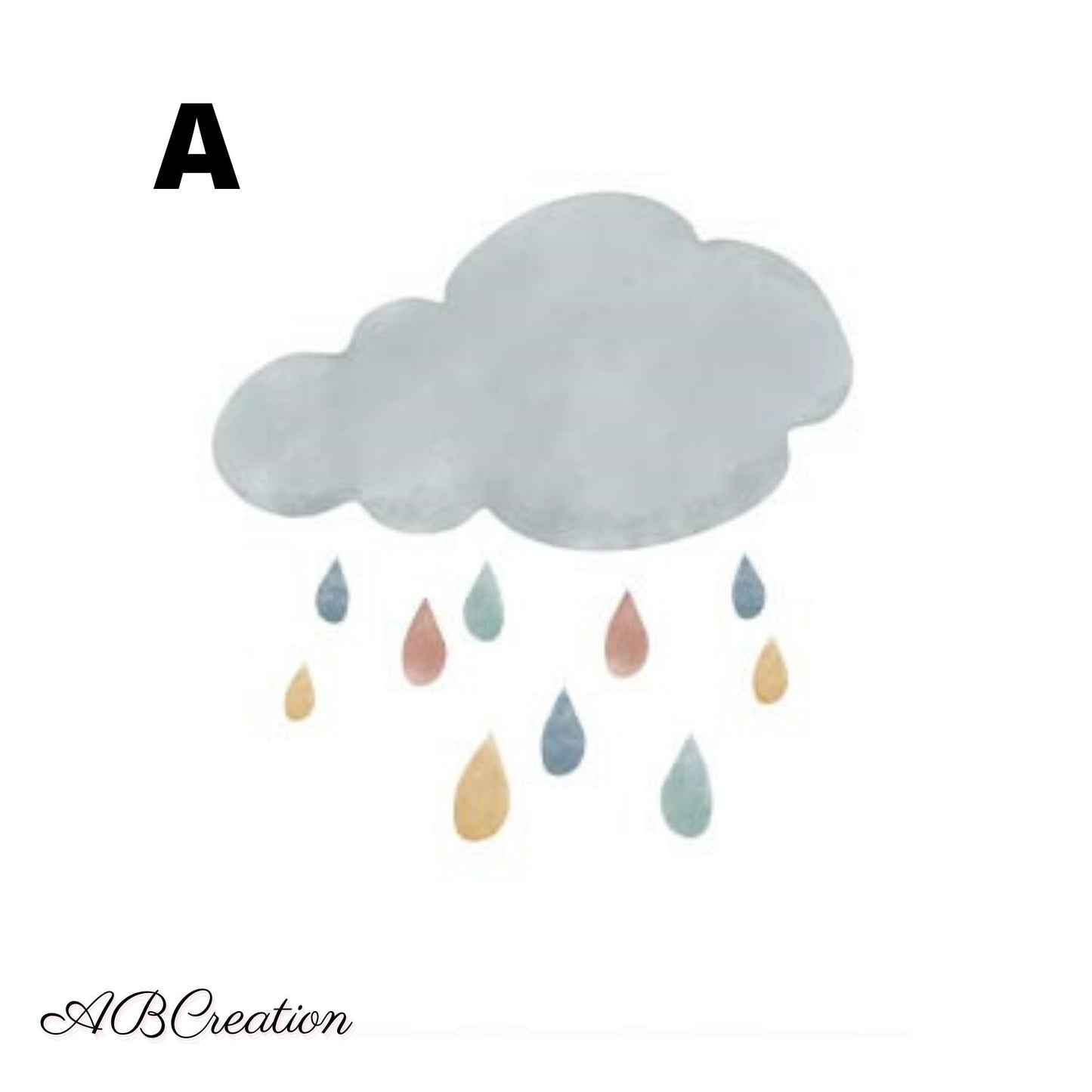 Affiche nuage et gouttes de pluie pastel – déco murale météo pour chambre bébé mixte