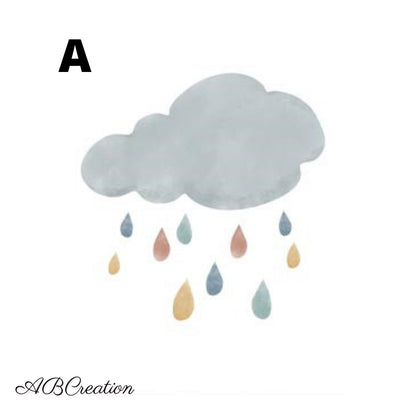 Affiche nuage et gouttes de pluie pastel – déco murale météo pour chambre bébé mixte