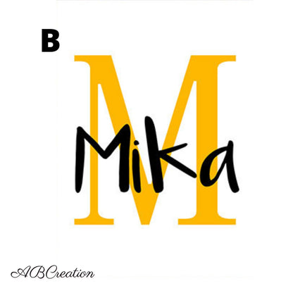 Poster prénom Mika avec lettre M jaune – décoration murale chambre bébé personnalisée
