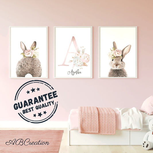 3 affiches thème lapin et prénom personnalisée 