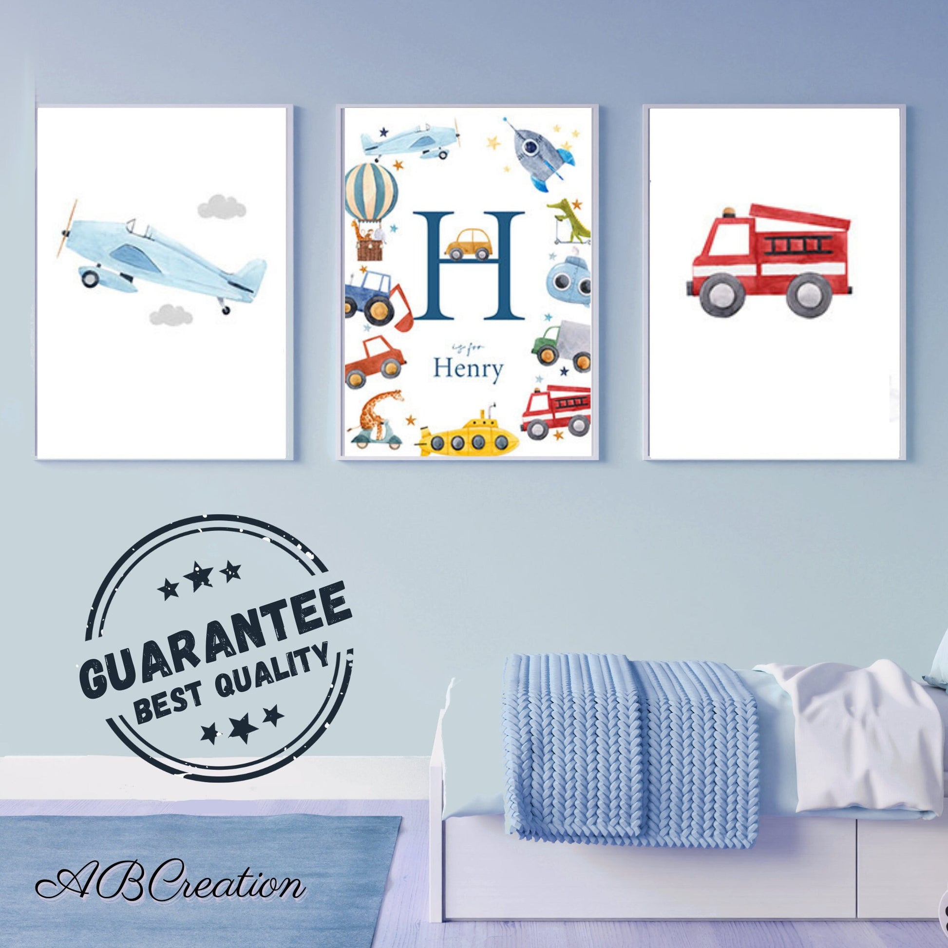 Trio d'affiche chambre enfant thème véhicule 