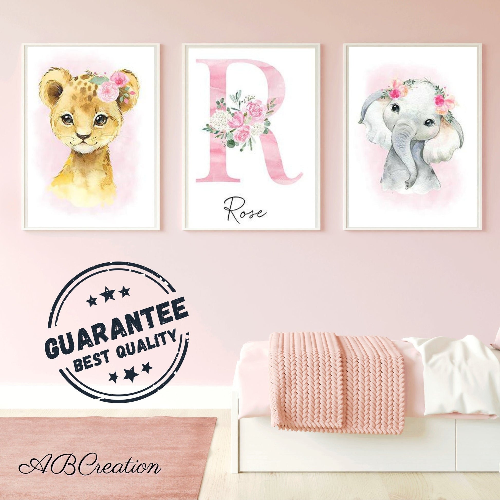 Affiche animaux de la jungle pour chambre bebe ou enfant fille 