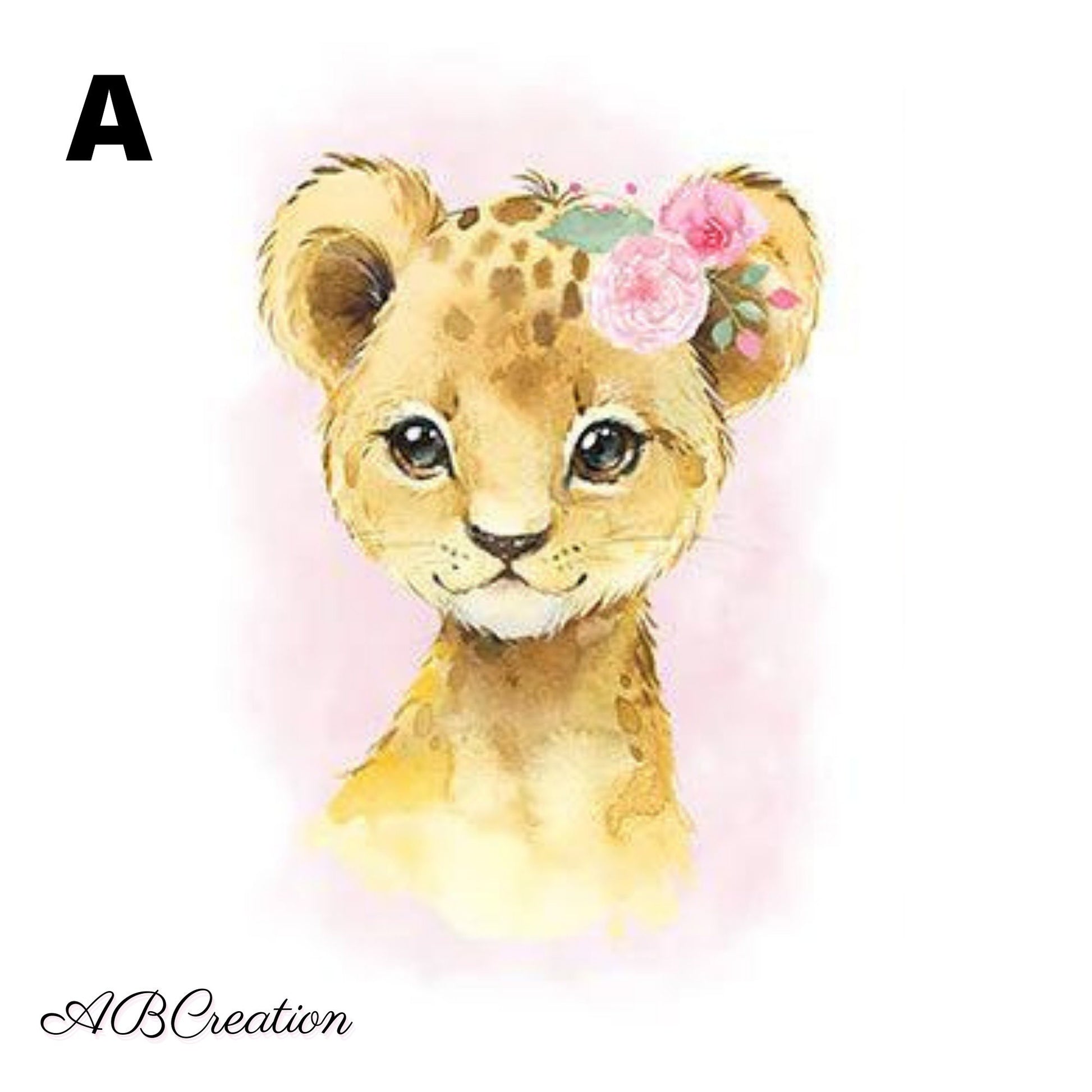 affiche lion avec une couronne de fleur rose