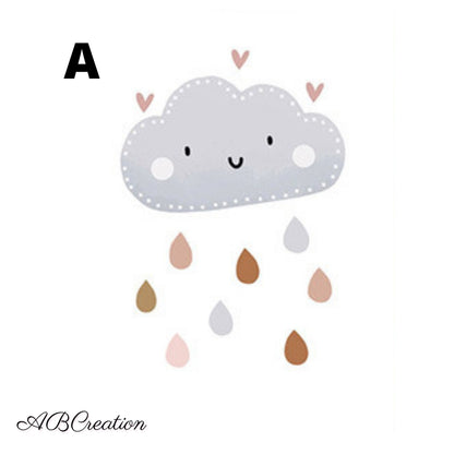 Set mit 3 Boho-Wolken-, Sonnen- und Wal-Postern – Kinderzimmer Dekoration