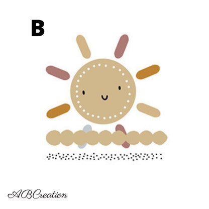 Set mit 3 Boho-Wolken-, Sonnen- und Wal-Postern – Kinderzimmer Dekoration