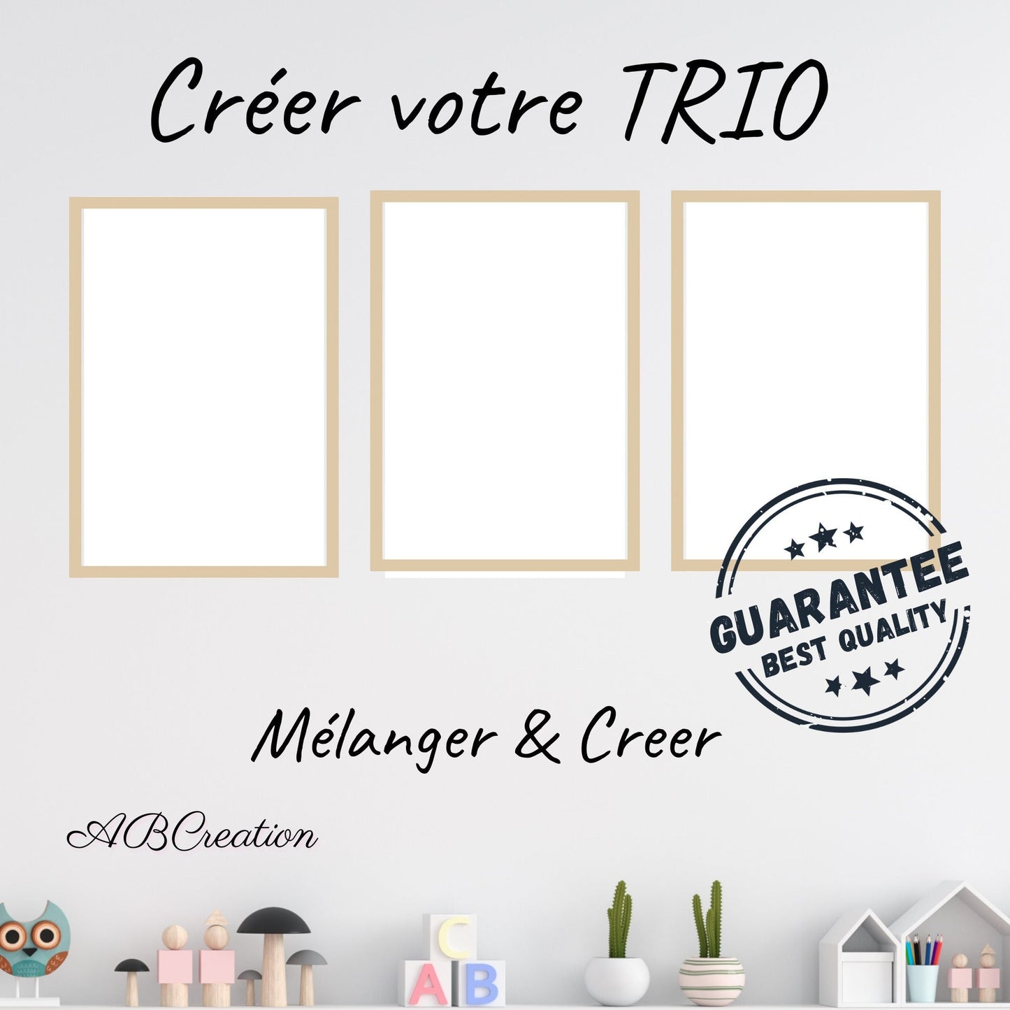 Trio-Poster - Kinderzimmerdekoration - Personalisiertes Geschenk zur Geburt eines Babys -