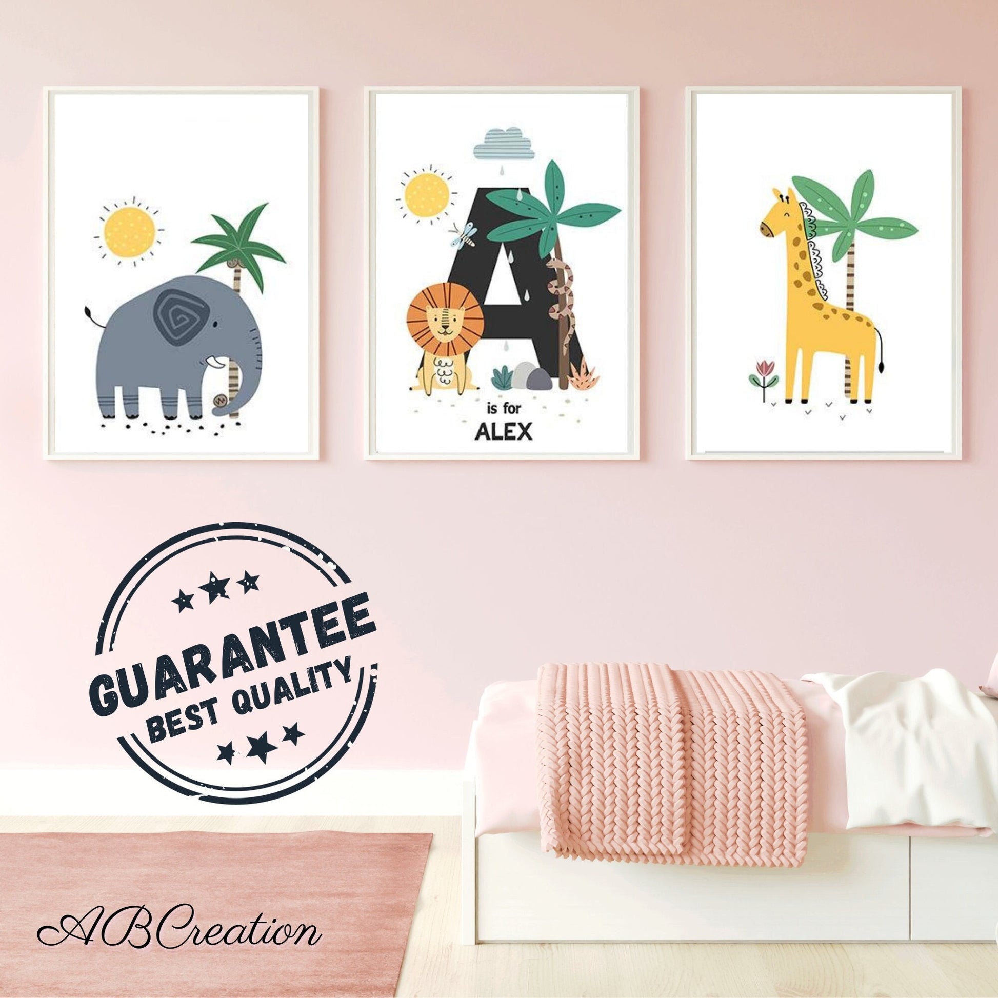 affiche chambre enfant éléphant et girafe