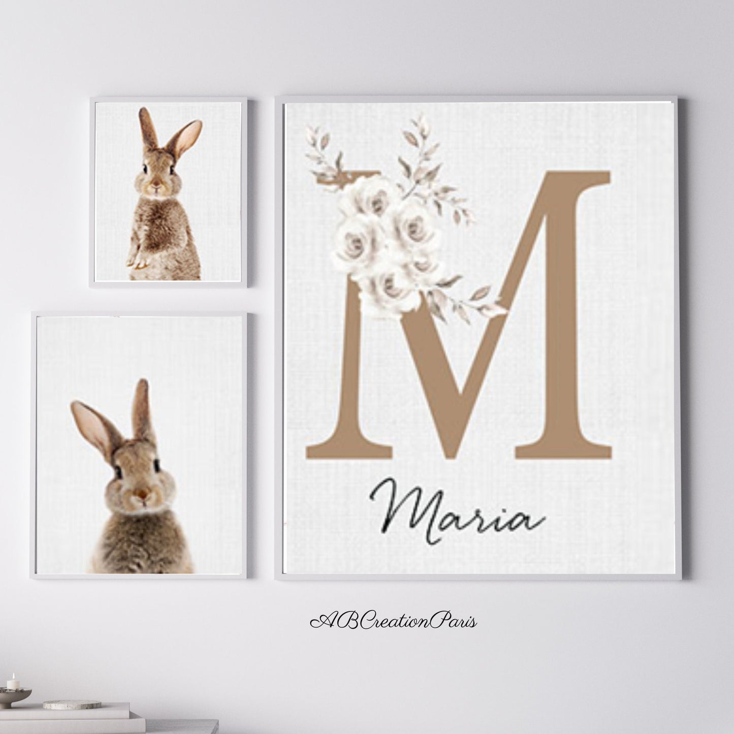 trio affiche lapin et prénom personnalise